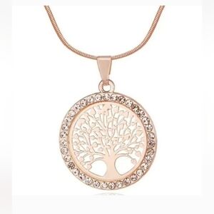 Elegant Rose Gold "Tree of Life" Necklace Crystal Rhinestone accents. Bling NEW